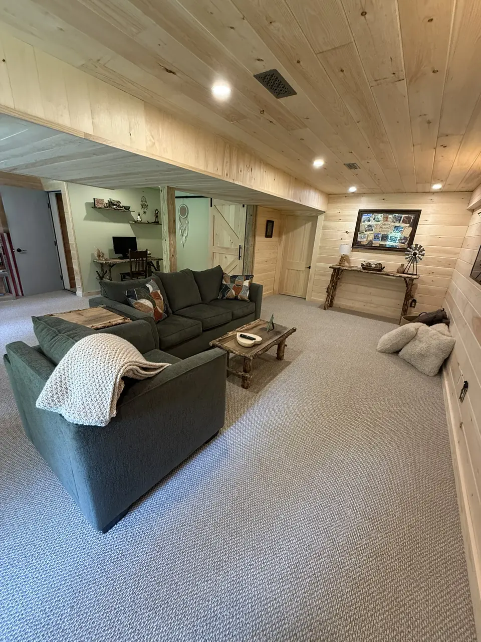 Sectional sofa in the finished lower level family room
